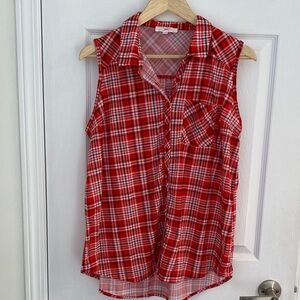Eh! Red Plaid Sleeveless Button Down Shirt size XL